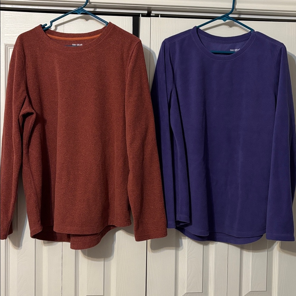 Tek Gear On the Go. 1 Rust and 1 Purple Long Sleeve Fleece Top